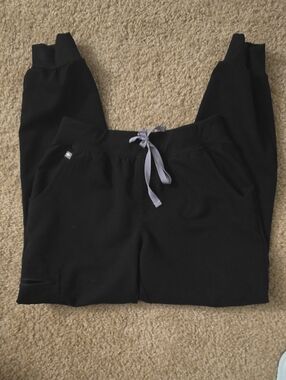 Figs Black Joggers with Light Gray Drawstring